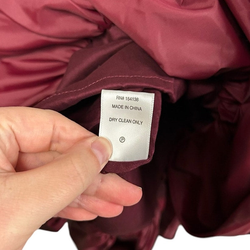 NWT STAUD Burgundy Mariposa Recycled Nylon Midi Bubble Skirt Womens Medium