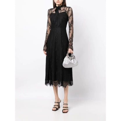 NWT Macgraw Black Immortal Dress Chantilly-Lace Midi Dress Womens US 2