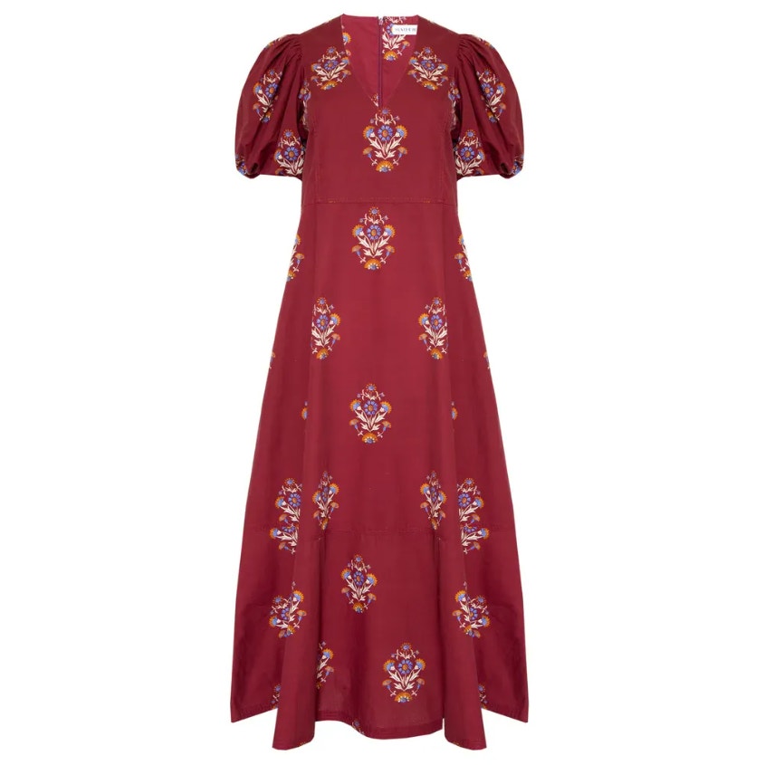 Hunter Bell Harrison Midi Dress in Mulberry Fleur Pure Cotton Womens Medium
