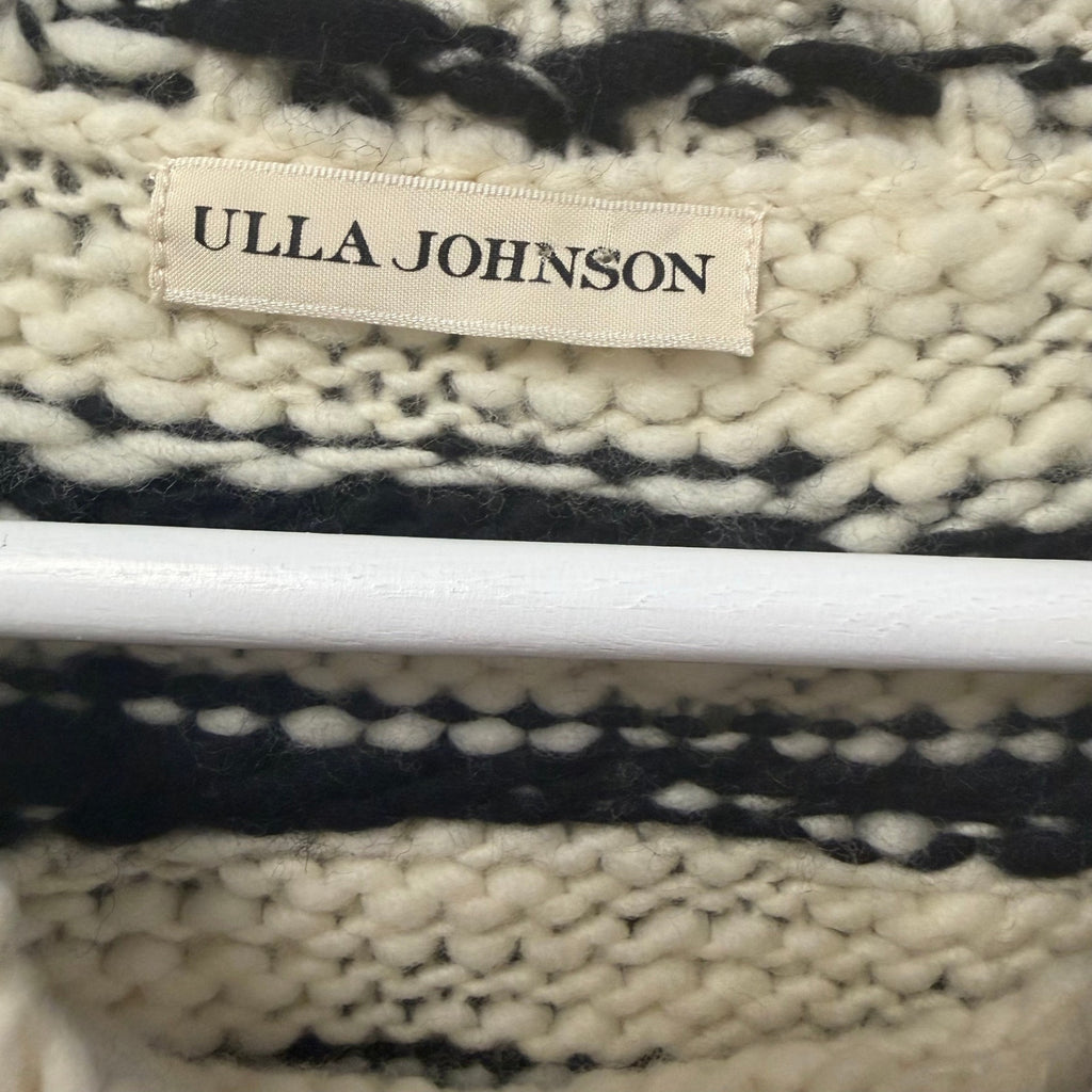 Ulla Johnson Hana Pullover Sweater Cream Black Zebra Print Puff Sleeves Medium