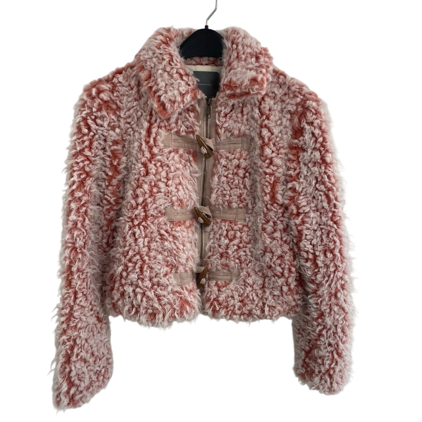 By Anthropologie Brenna Faux Fur Coat Pink Sherpa Teddy Womens Size XS