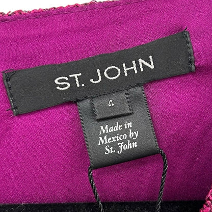 NWT St. John Ripe Berry Sequin Embellished 3/4 Sleeve V Neck Dress Womens 4