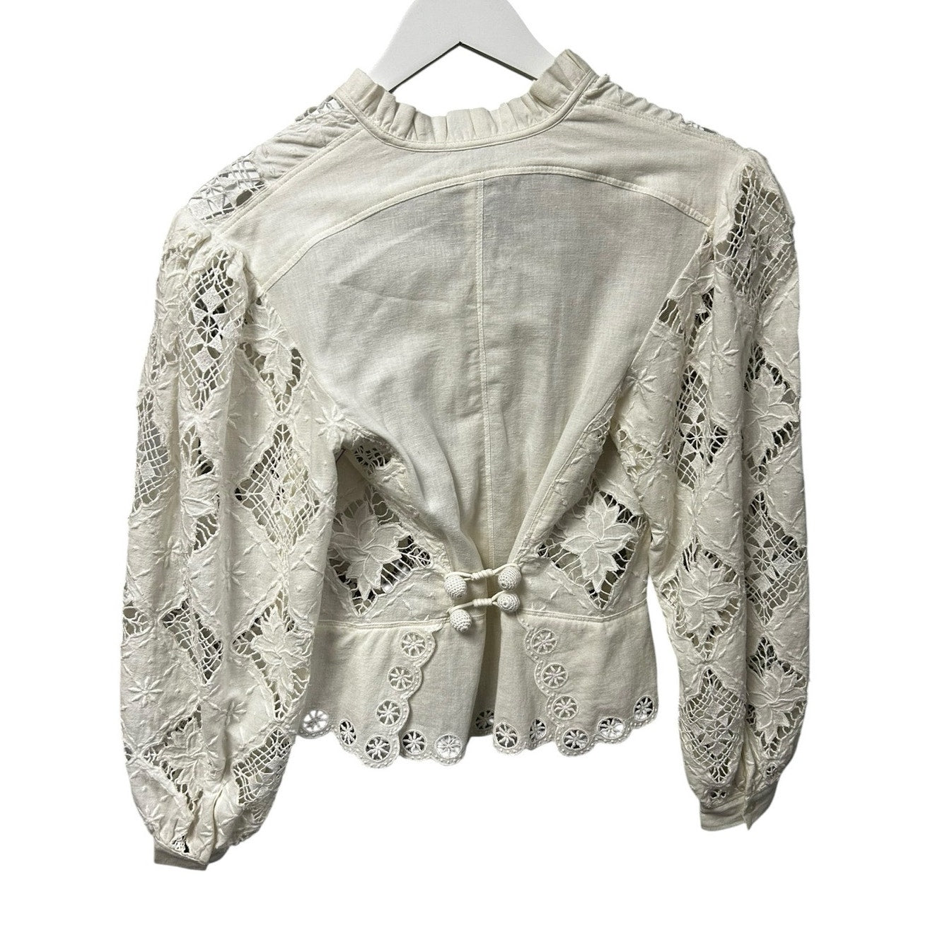 Isabel Marant White Cotton Linen Blend Broderie V Neck Nina Top Womens 34 / US 2