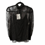 NWT Givenchy Black Lace Button Front Lavaliere Silk Tie Neck Blouse FR 36 / US 4