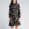 Libertine Cameos Printed Fit & Flare Ruffle Silk Dress Womens Large $2600