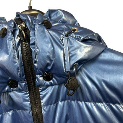 Moncler Glossy Blue Moselotte Padded Puffer Zip Up Hooded Jacket Womens 0