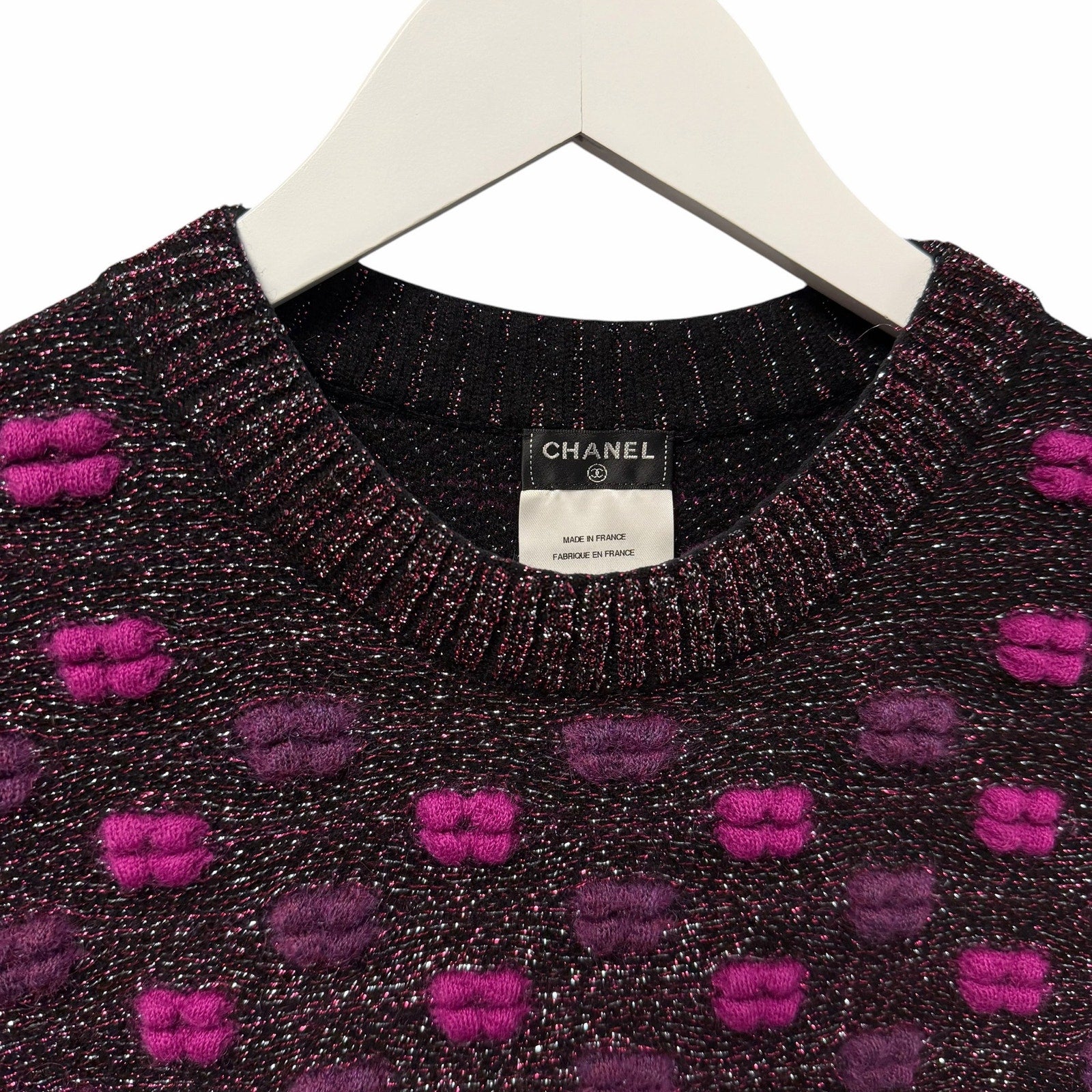 Chanel 2014 Lips Sweater Metallic Mohair Wool Purple Magenta Size 40 / US 8 RARE