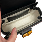 Gucci Black Leather Mini Bamboo Twist Lock 1974 Horse Bit Adjustable Belt Bag