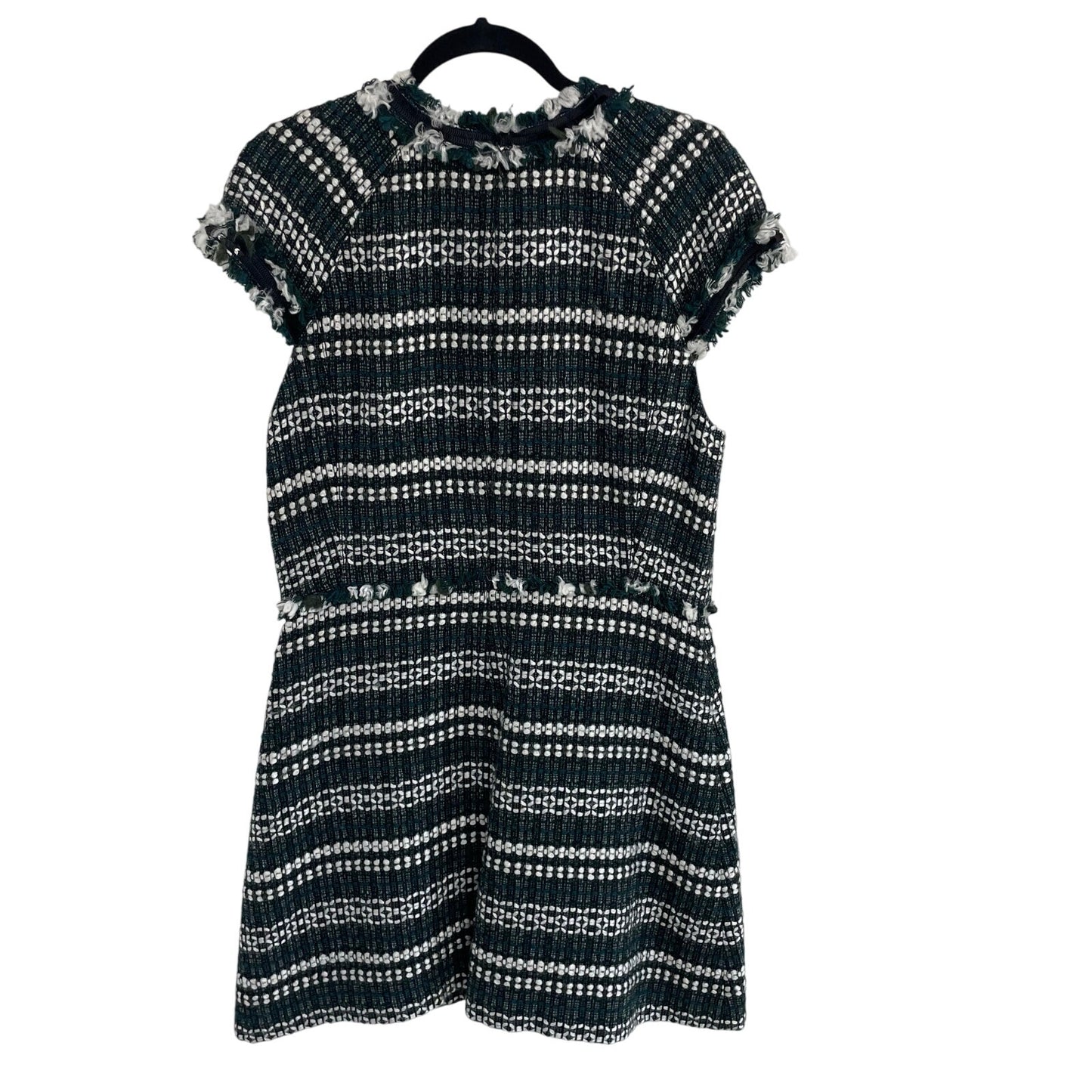 Tory Burch Norfolk Tweed Dress Green White Black Sequin Trim Womens Size 12