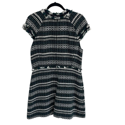 Tory Burch Norfolk Tweed Dress Green White Black Sequin Trim Womens Size 12