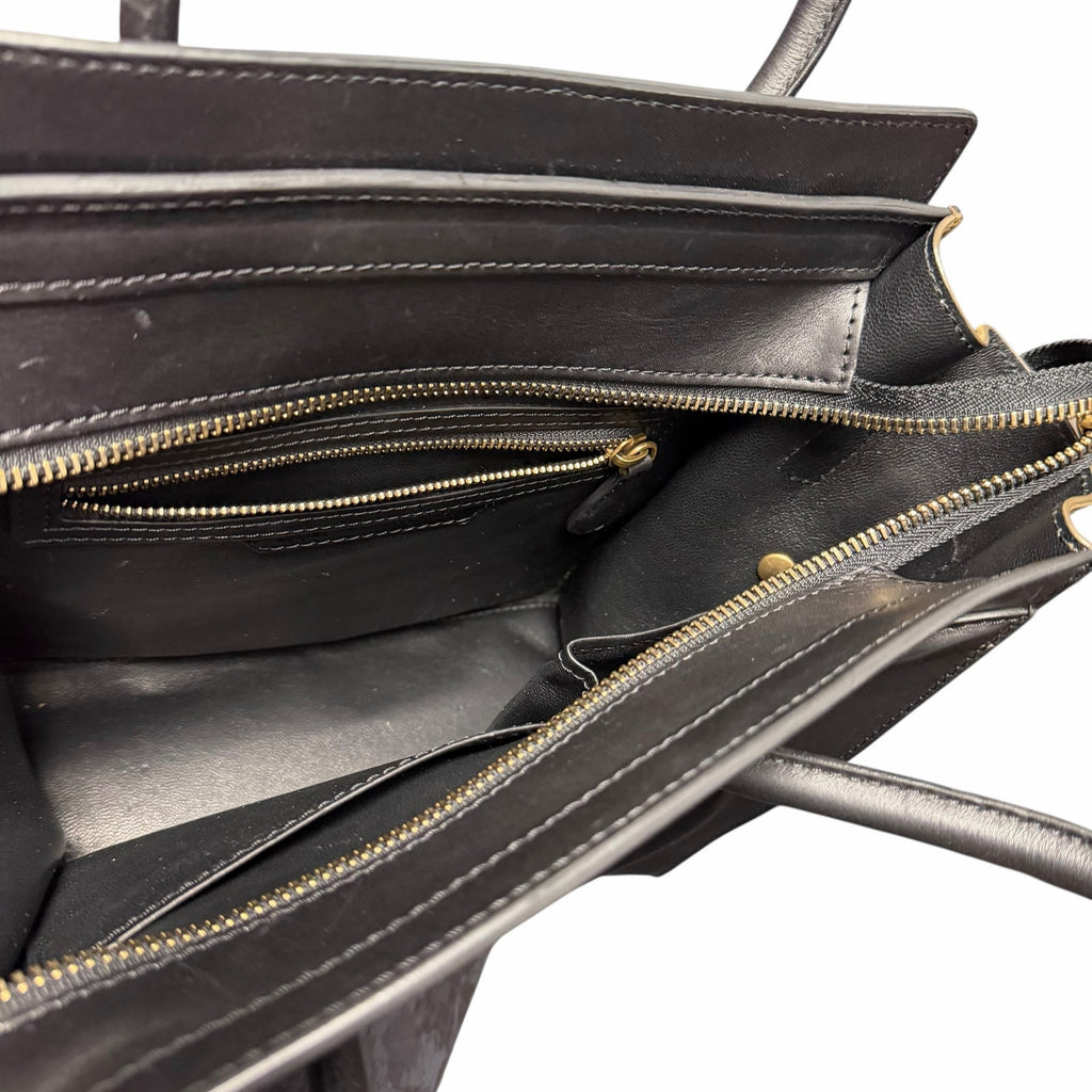 Celine Tricolor Luggage Handbag Color Block Neutrals Leather Green Black Beige