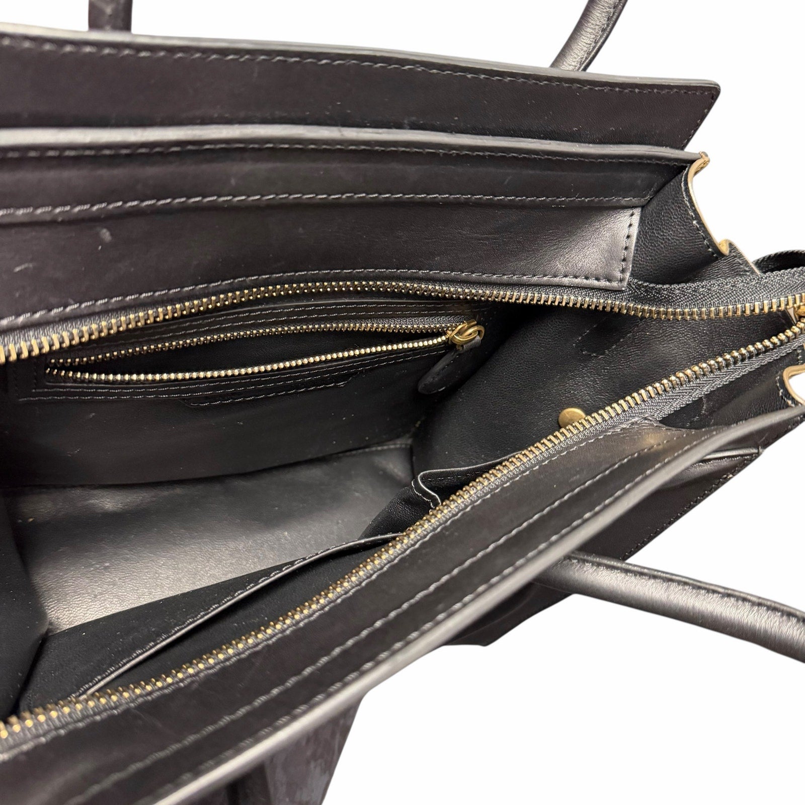 Celine Tricolor Luggage Handbag Color Block Neutrals Leather Green Black Beige