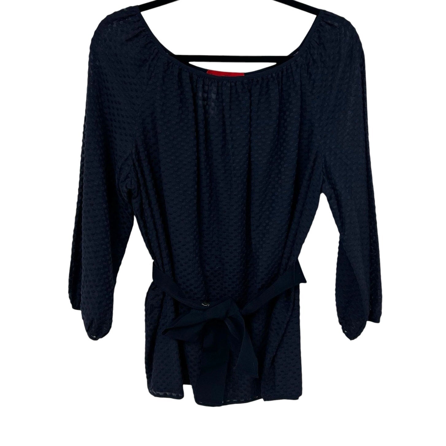 Carolina Herrera Cotton Silk Blend Navy 3/4 Sleeve Belted Blouse Womens 12