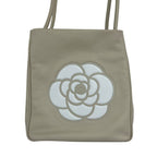 Chanel Beige Leather White Flower Camellia Double Handle Tote Shoulder Bag