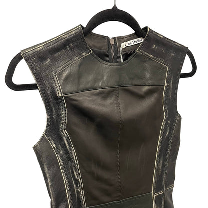 NWT Acne Studios Black Paneled Leather Mini Dress Womens 34 / US 2