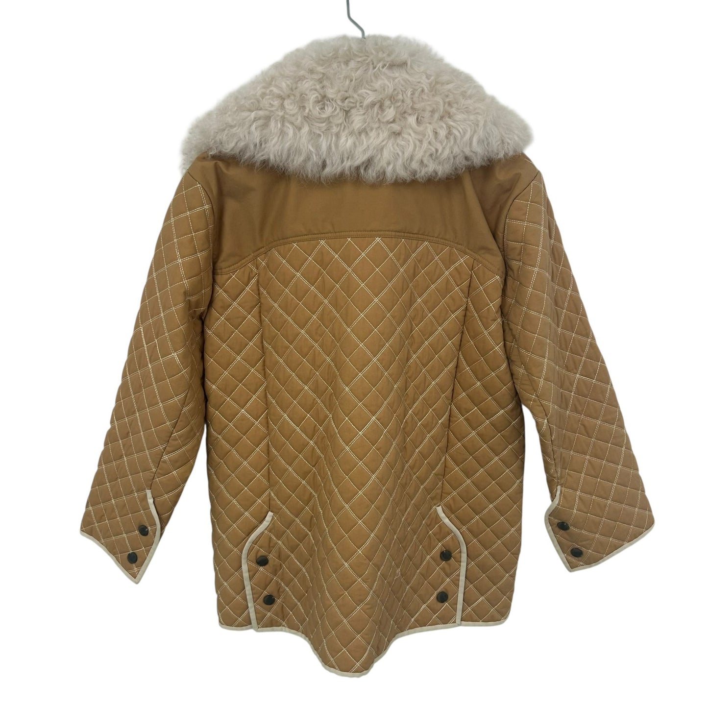 Becken Tan Cream Quilted Button Up Lamb Fur & Lamb Leather Coat Womens Small