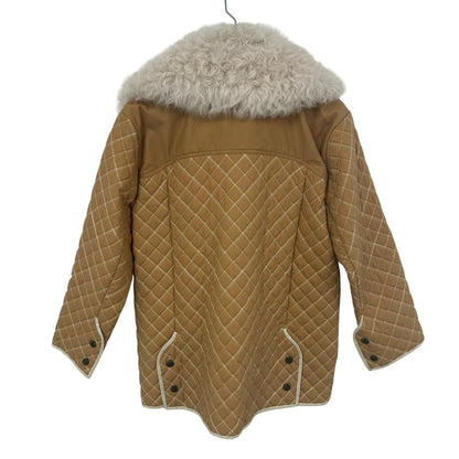 Becken Tan Cream Quilted Button Up Lamb Fur & Lamb Leather Coat Womens Small
