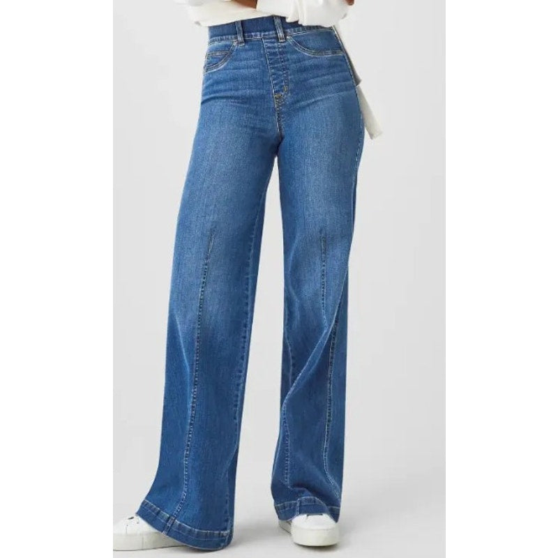 NWT Spanx Vintage Indigo Blue Seamed Front Wide Leg Jeans Womens 1X Tall