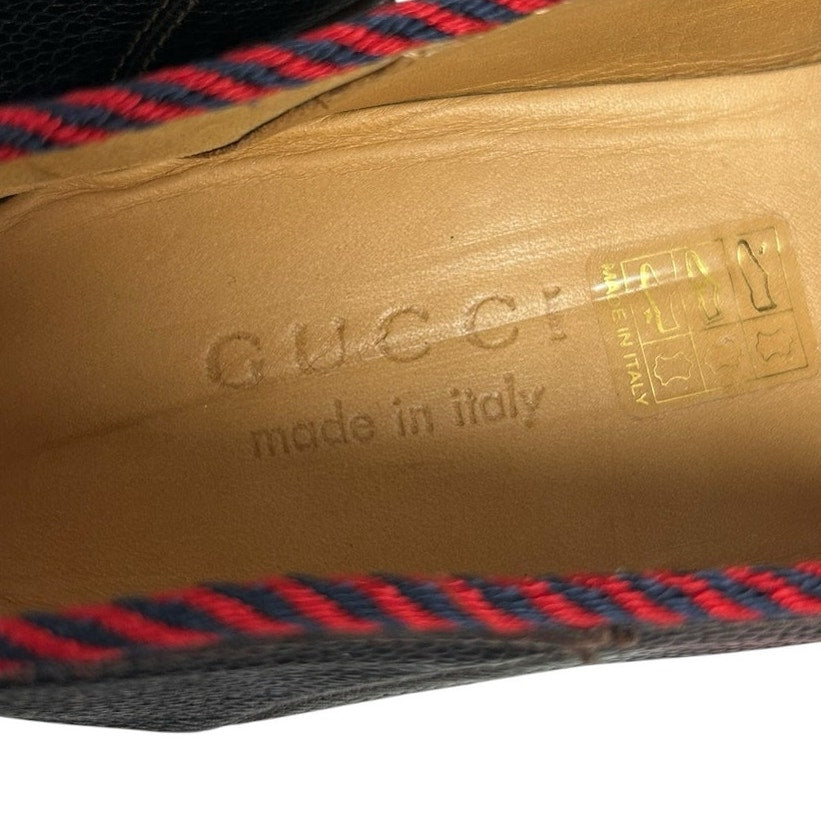 Gucci Black Pebbled Leather Braided Trim Valentin Tasseled Loafers Mens 8