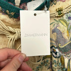 NWT Zimmerman Cream Scarf Floral Print Indra Tuck 100% Linen Short Womens US 4