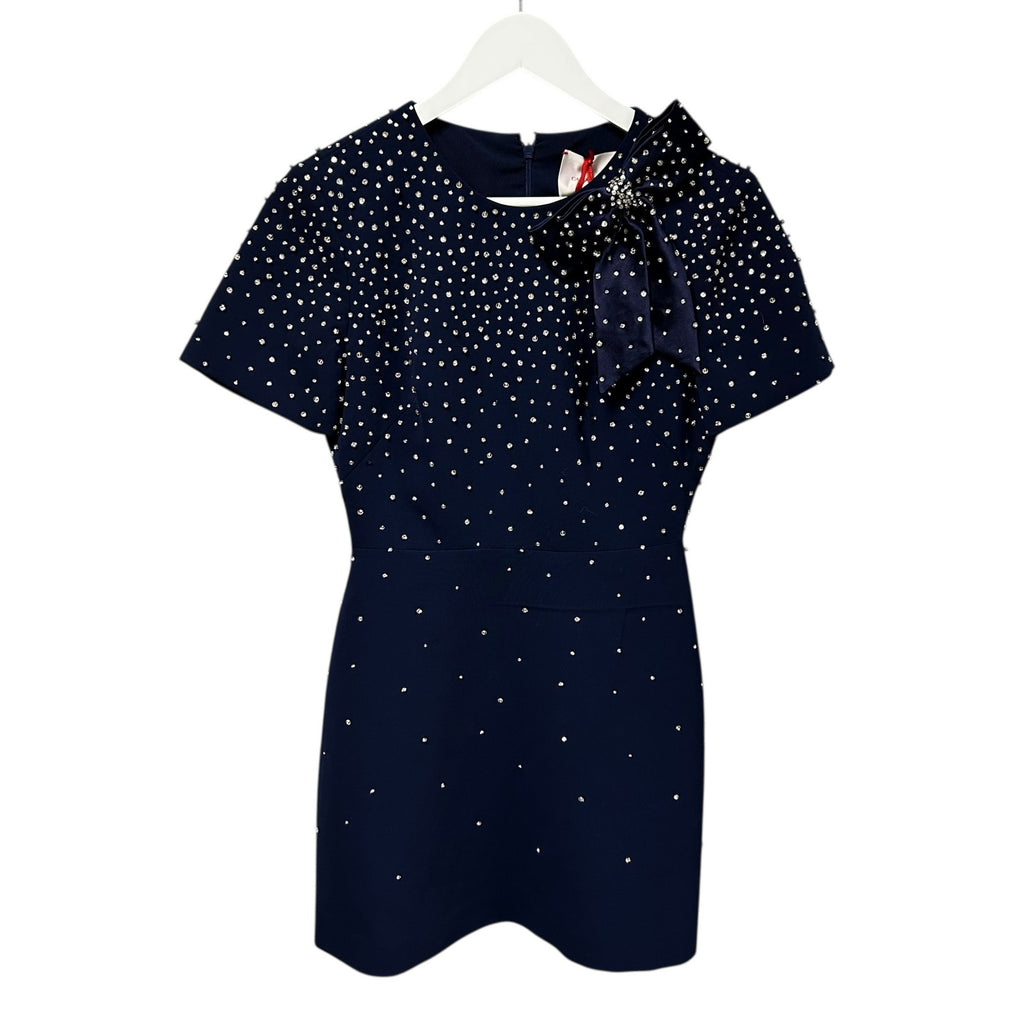 NWT Carolina Herrera Midnight Navy Blue Crystal Embellished Mini Dress Womens 4