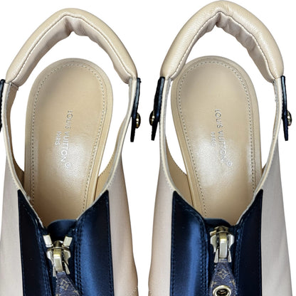 NEW Louis Vuitton Cream Black Calf Leather Allure Slingback Pump Womens 39