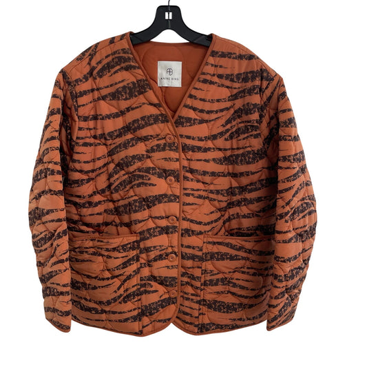 Anine Bing Elizabeth Quilted Tiger Print Shell Jacket in Brick Womens Medium