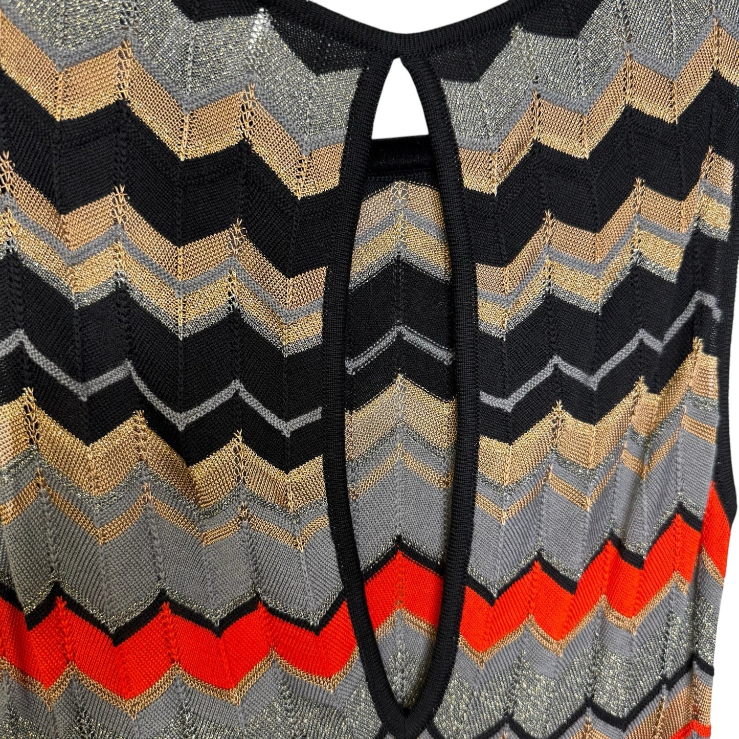 NWT Missoni Black Red Metallic Zigzag Stripe Sleeveless Wool Dress Womens 40