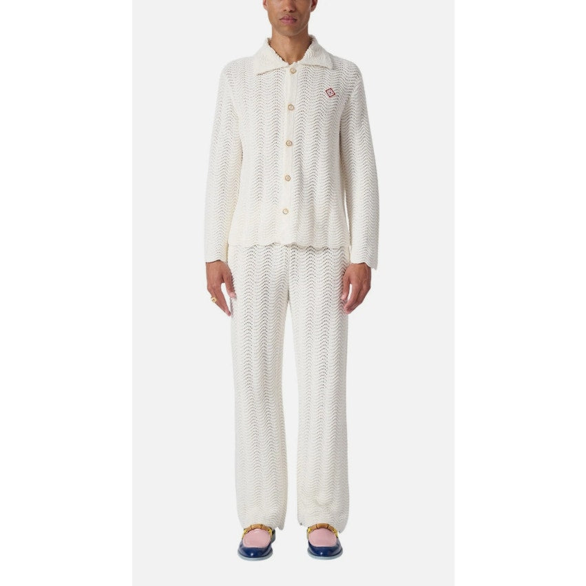 Casablanca Tennis Club White Wavy Gradient Long Sleeve Crochet Shirt Mens XS