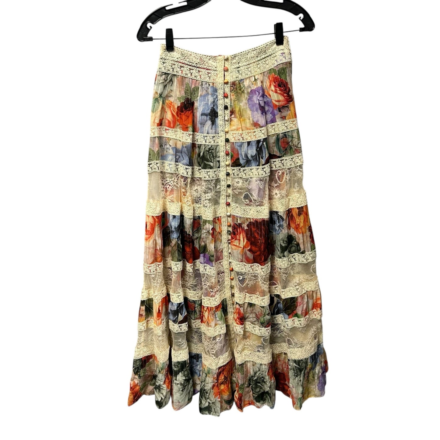 NWT Alice + Olivia Storm Floral Print Adira Tiered A Line Maxi Skirt Womens 0