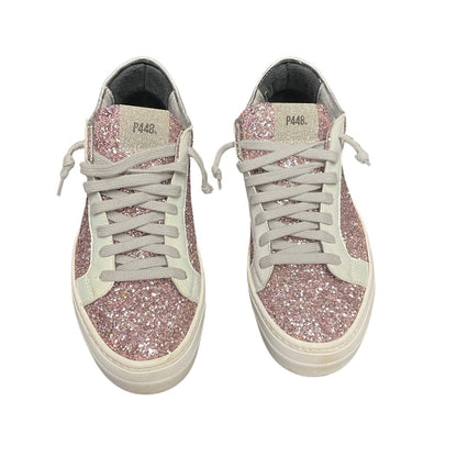 P448 Thea Sneaker in Pink Glitter Metallic Lace Up Womens Size 40 / US 9.5 - 10