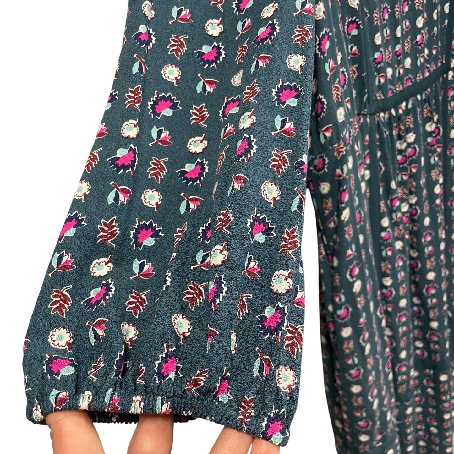 Boden Luna Heritage Prairie Dress in Sea Flower Blue Green Pink Womens 18 Long