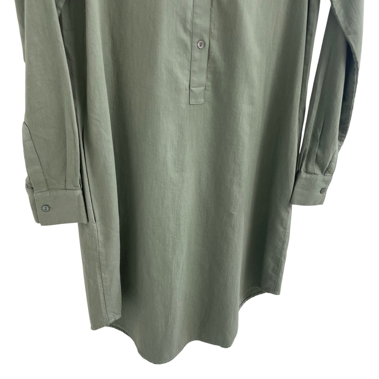 Eileen Fisher Organic Cotton Long Sleeve Light Green Twill Shirt Dress Size XXS