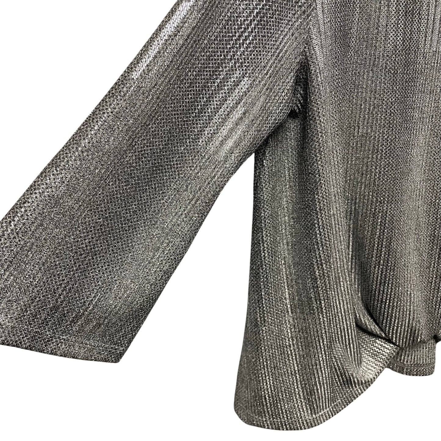 Clara Sun Woo Silver Metallic Knotted Front 3/4 Sleeve Top Womens Small