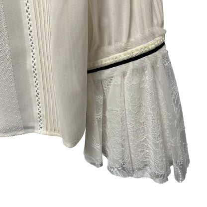 NWT Alice + Olivia Brett Victorian Sleeve Trumpet Neck Blouse Cream Womens Small