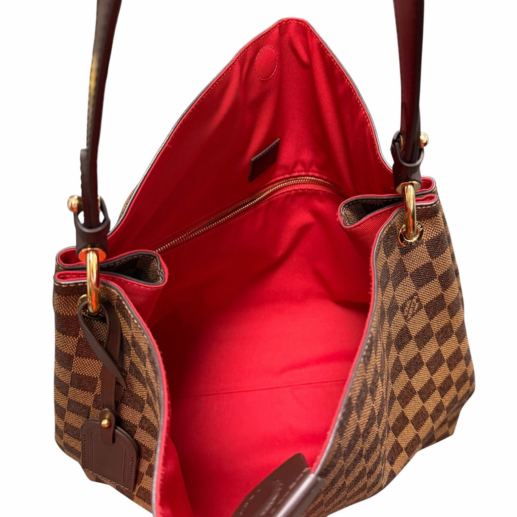 Louis Vuitton Damier Ebene Graceful Hobo PM Handbag Brown Logo Red Lining