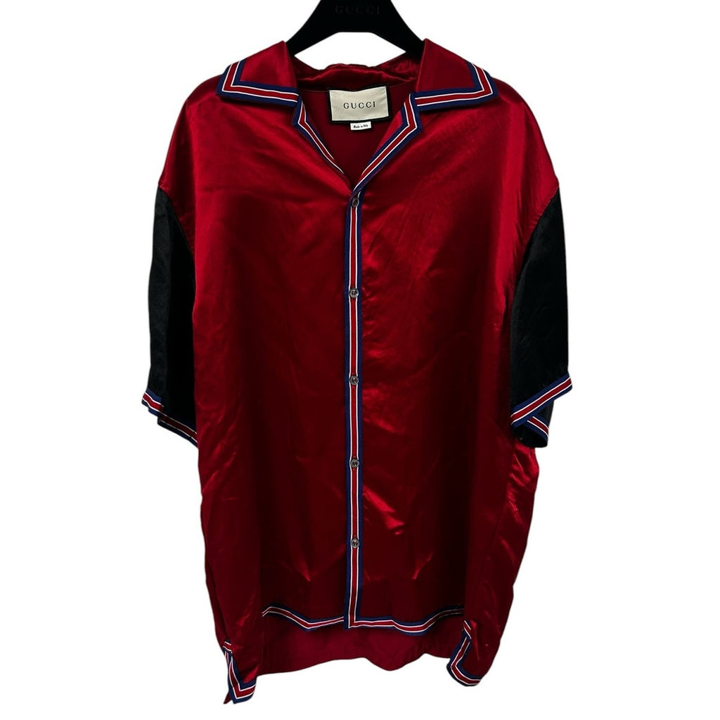 Gucci GG Star Red Black Acetate Short Sleeve Bowling Shirt Mens 48 US 38 Medium