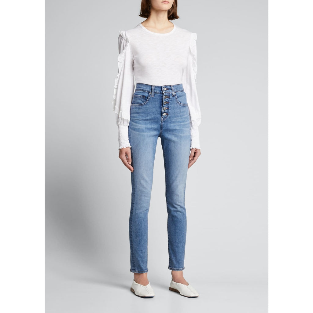 NWT Veronica Beard White Osage Ruffled Long Sleeve Jersey Top Womens Medium