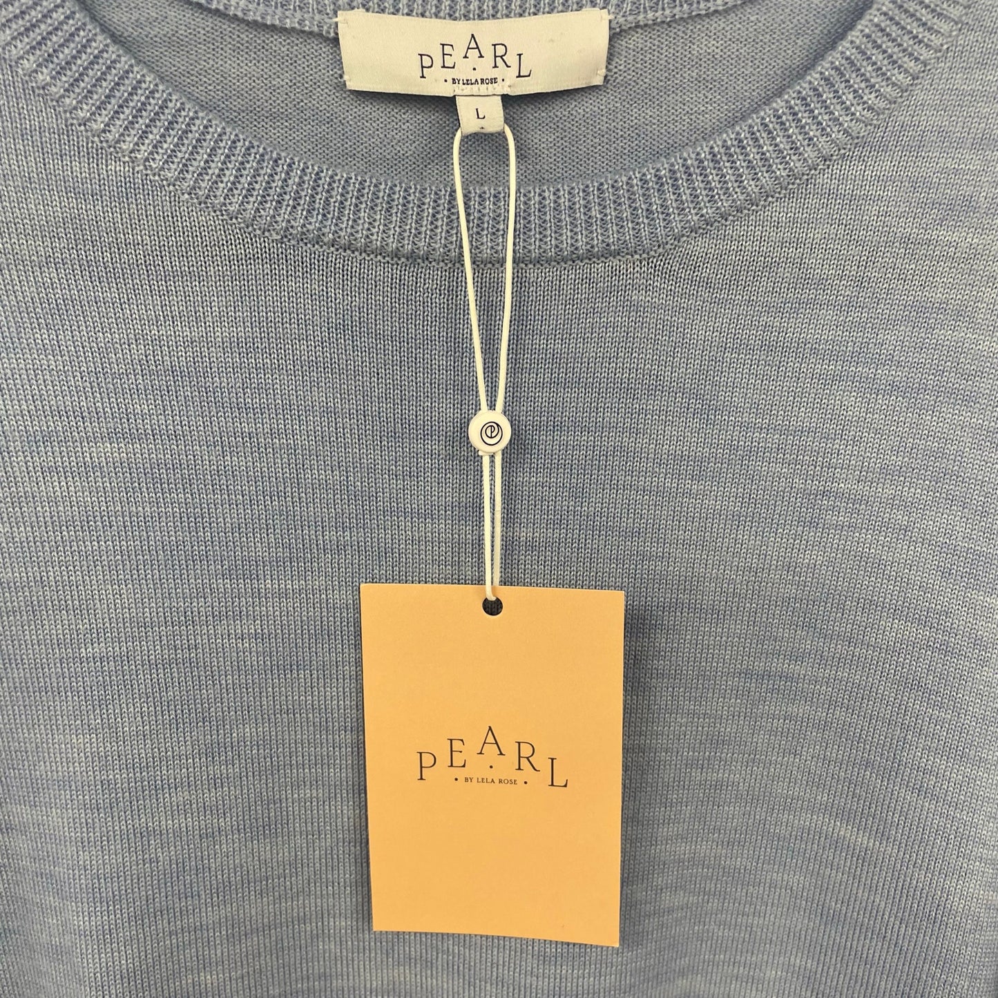 NWD Pearl by Lela Rose Sky Blue Wool Knit Poplin Detail Sweater Womens Large