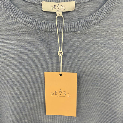 NWD Pearl by Lela Rose Sky Blue Wool Knit Poplin Detail Sweater Womens Large