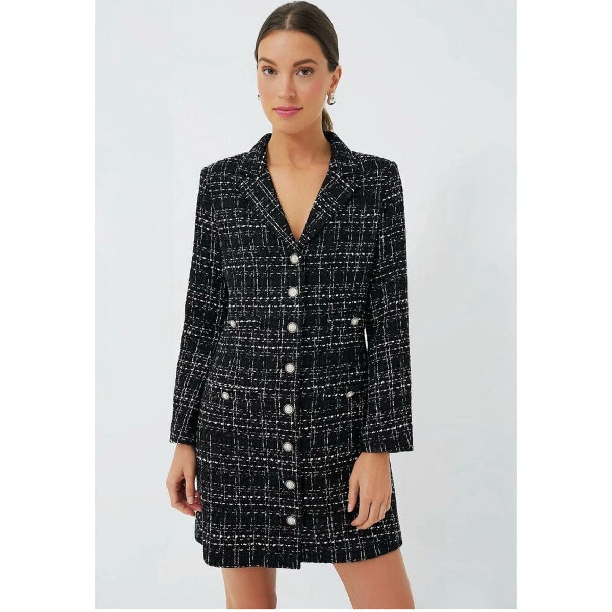 Pomander Place Tuckernuck Black White Tweed Stacie Mini Dress Womens Large