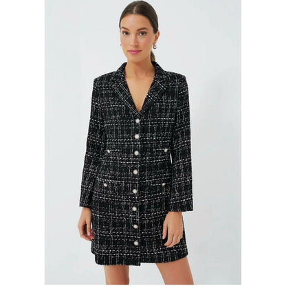 Pomander Place Tuckernuck Black White Tweed Stacie Mini Dress Womens Large