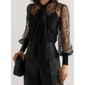 NWT Givenchy Black Lace Button Front Lavaliere Silk Tie Neck Blouse FR 36 / US 4