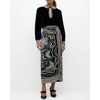 NWT Ulla Johnson Handmade Embellished Silk Blend Adara Midi Skirt Womens 0