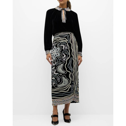 NWT Ulla Johnson Handmade Embellished Silk Blend Adara Midi Skirt Womens 0