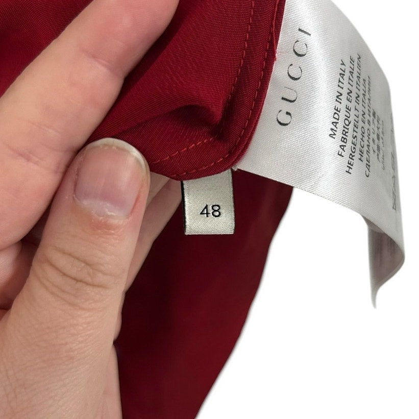 Gucci GG Star Red Black Acetate Short Sleeve Bowling Shirt Mens 48 US 38 Medium