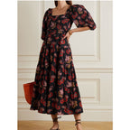 Sea New York Lucinda Smocked Puff Sleeve Maxi Dress Large Floral Tiered Pockets