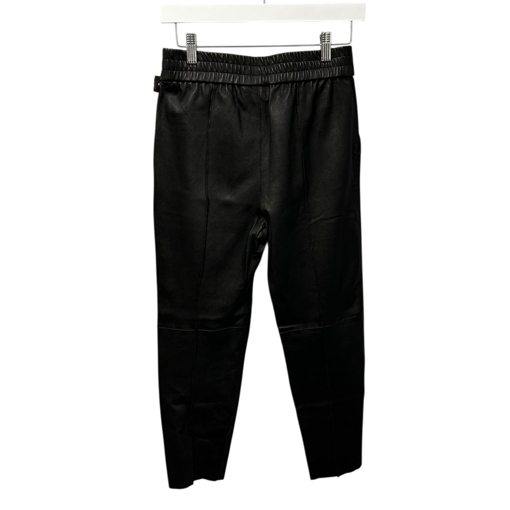 NWT SPRWMN Black Leather Pull On Slim Jogger with Pockets Womens XS
