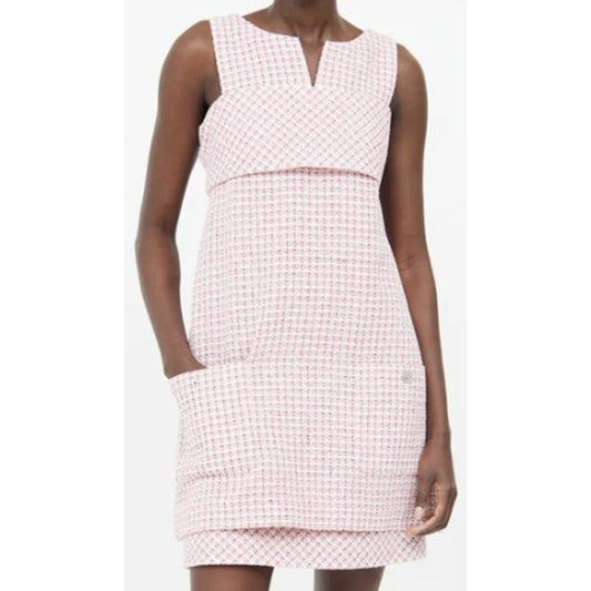 NWT Chanel 2014 Fantasy Tweed Dress Pink White Black Womens Size 34 / US 2