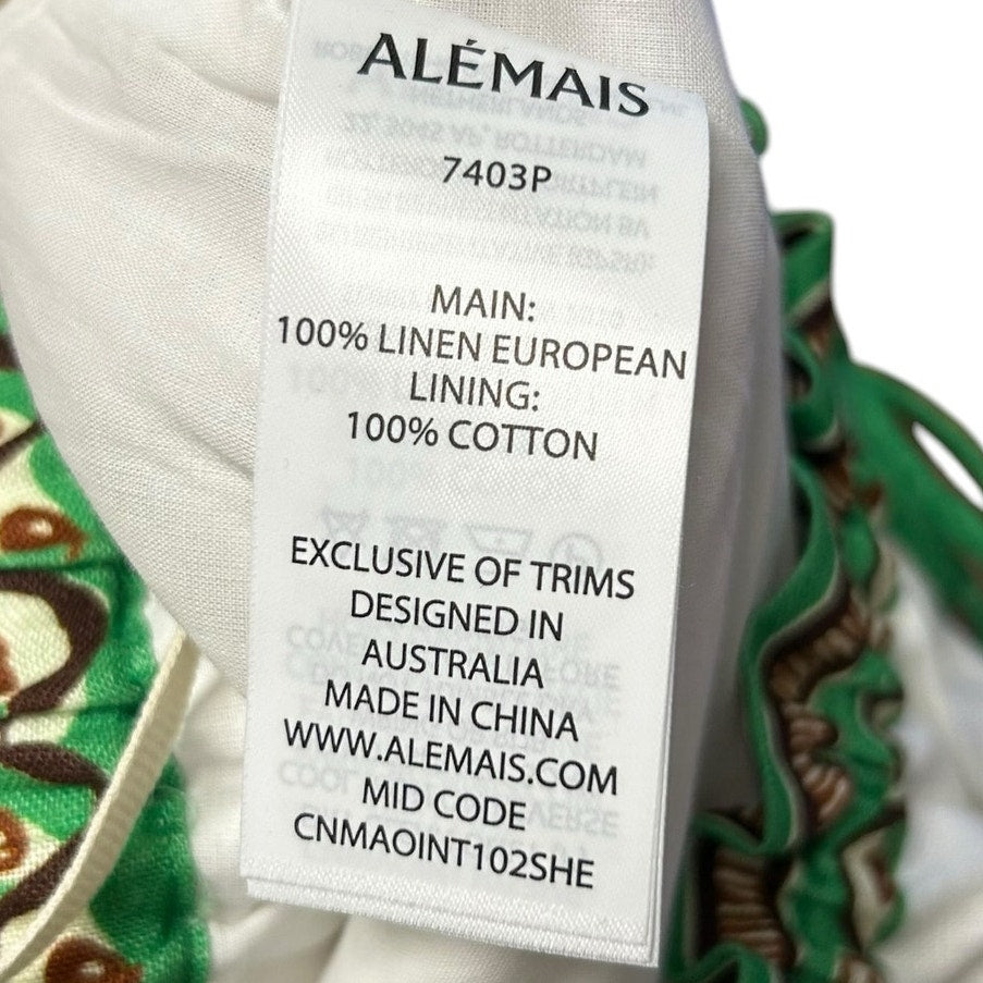 NWT Alemais Ivory Green Wanda Embroidered Drawstring Short Womens US 2